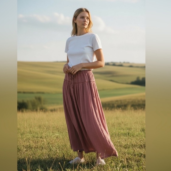 Bobeau Ruffle Edge Dusty Blue Maxi Skirt - Picture 4 of 8